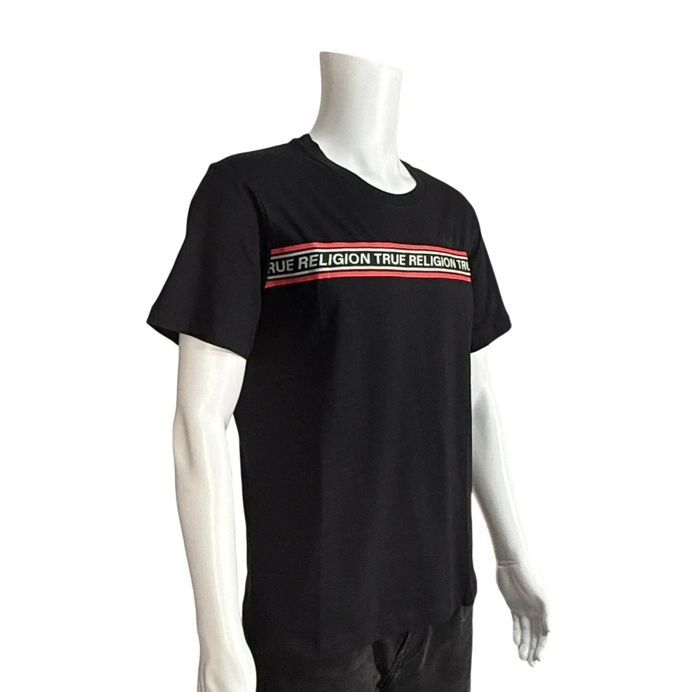 True Religion Brand Jeans Mens Black Contrast Logo Short Sleeve Tee Shirt Size M